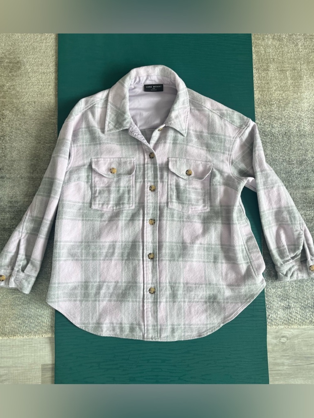 Lane Bryant Lavender Gray Plaid Flannel Shacket Size 14 Soft Womens Oversized